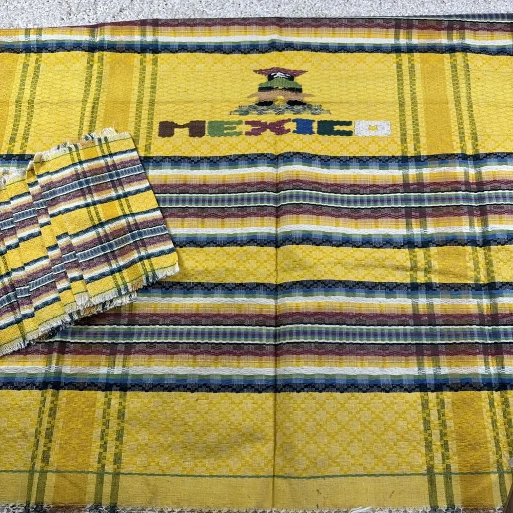 Vtg Mexican Fabric Tablecloth Hang & 48x48